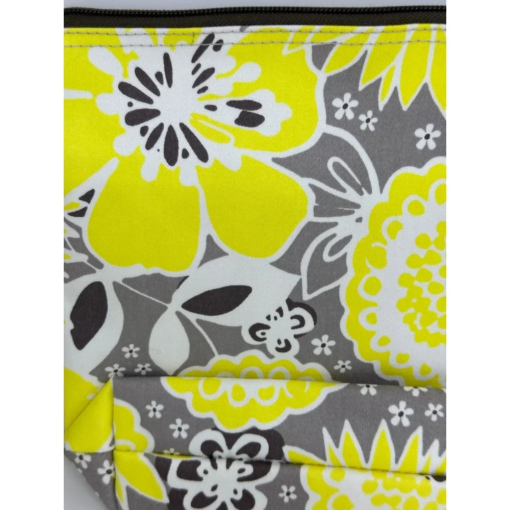 Thirty One Zipper Pouch Yellow Gray Floral‎ Travel Makeup Toiletry Organizer Bag